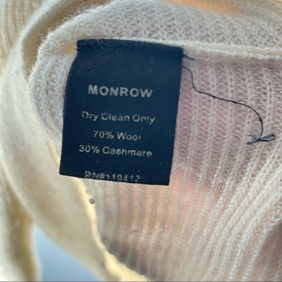 Monrow Womens Ribbed Off-The-Shoulder Wool & Cashmere-Blend Sweater Cream Medium - Picture 7 of 9